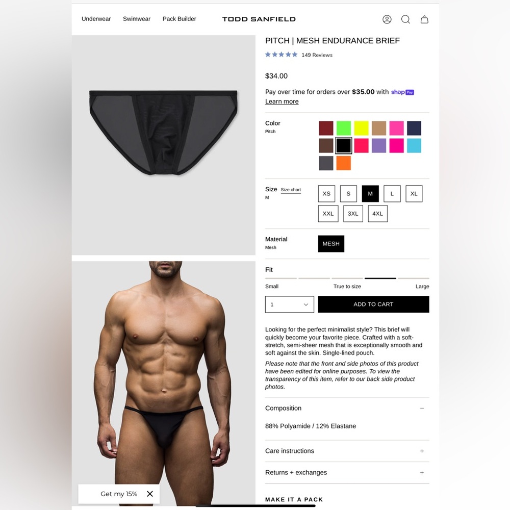 Todd Sanfield, Pine (Green) Mesh Endurance Brief